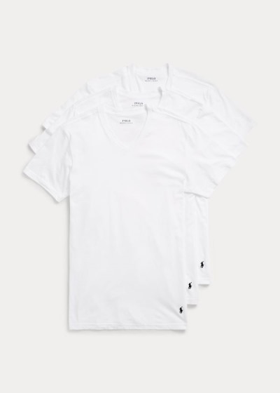 Playeras Polo Ralph Lauren Hombre Blancos - Classic V-Neck 3-Pack - NCKDW2034